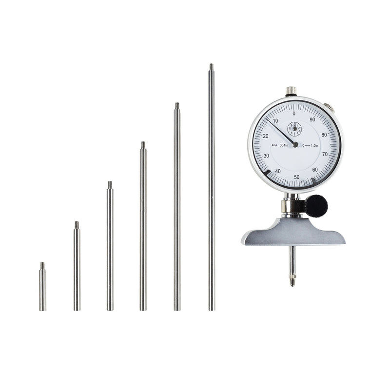 Dial Depth Gage Set - 0-22" Range with Interchangeable Rods