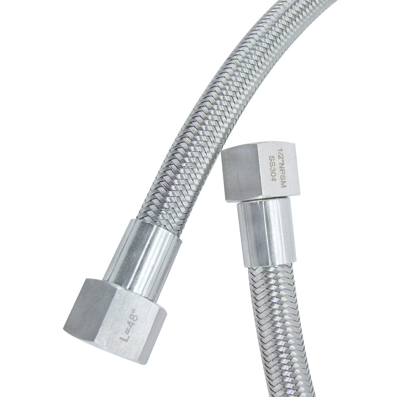 1/2" Female NPT Stainless Braided Hoses, w/ PTFE Liner, - 300PSI