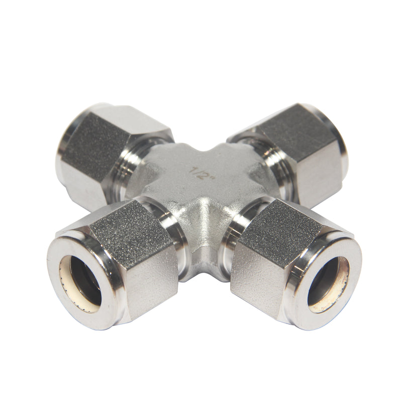 Compression Tube Fitting 4 Way Cross 1/2" Tube OD Stainless Steel 316